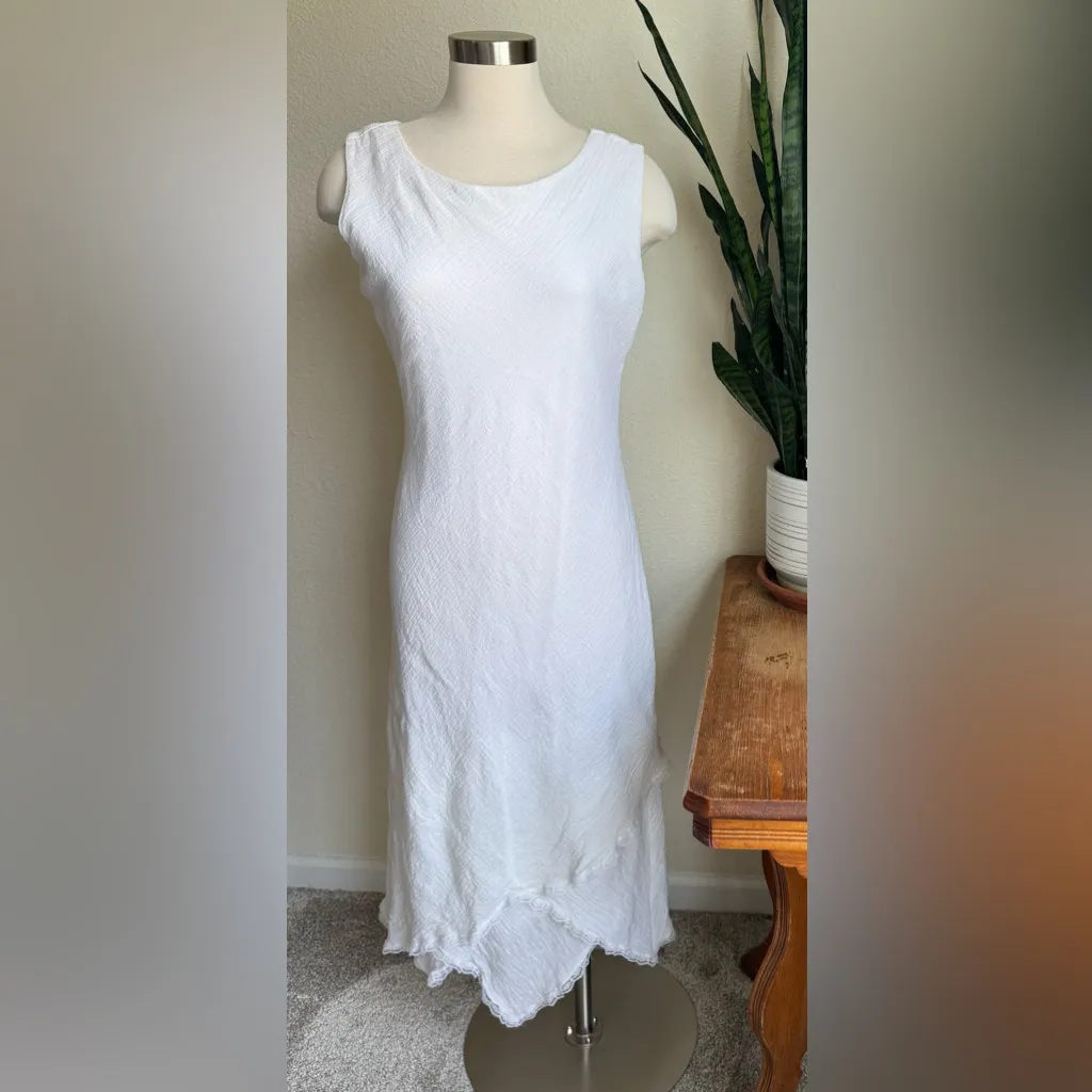 Vintage‎ Dress White Crinkle Midi Lace Handkerchief Hem Size 14 Cottagecore - Image 8