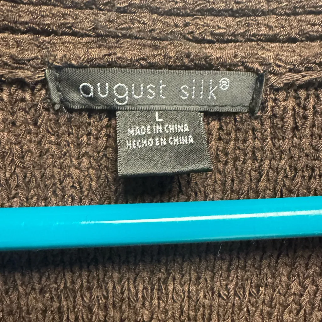 August Silk Brown Cardigan Sweater V-Neck Short Sleeve - Image 3