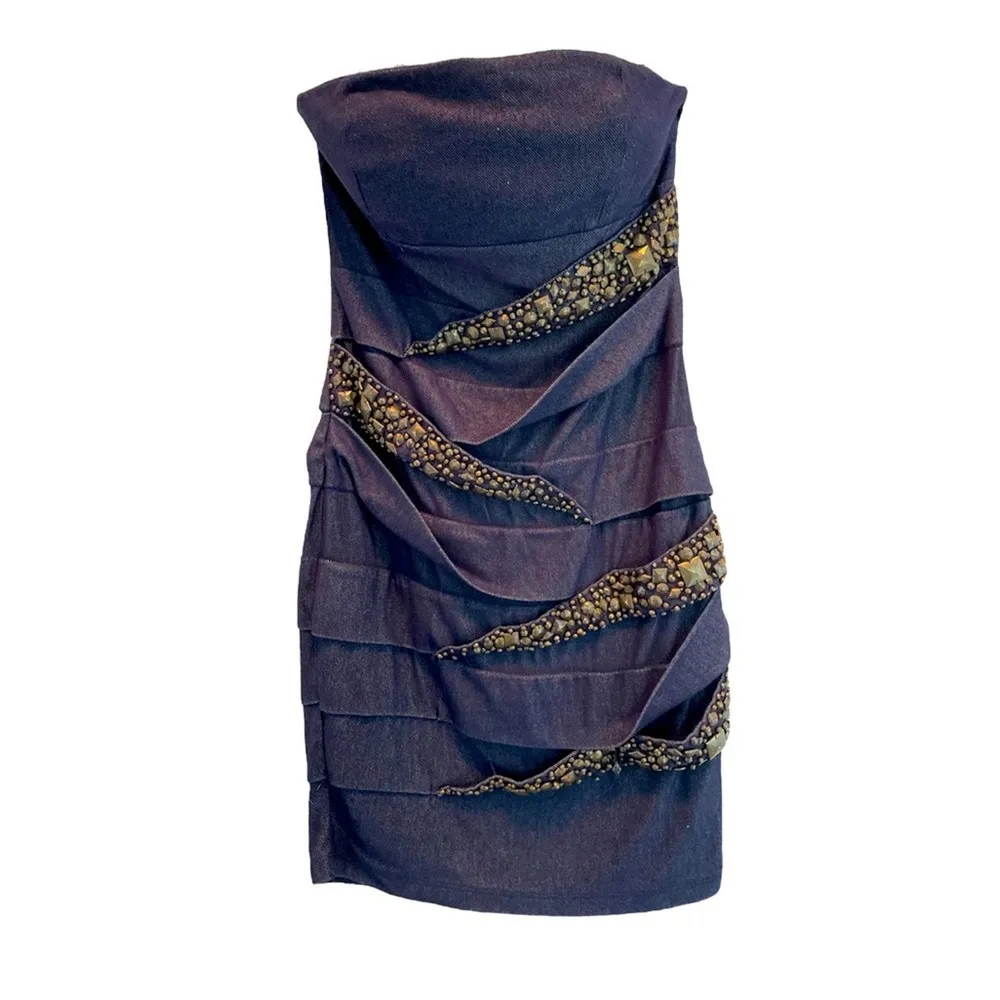 Forever 21 XXI Bandeau Strapless Mini Dress with Studs Medium - Image 2