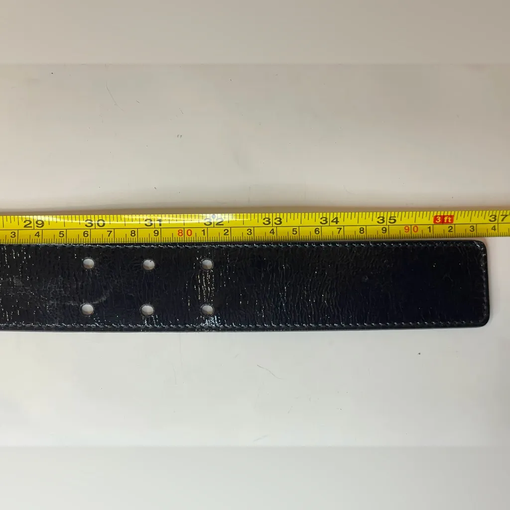 Yves‎ Saint Laurent Vintage Glossy Patent Leather Black Belt Size 30/32 - Image 9