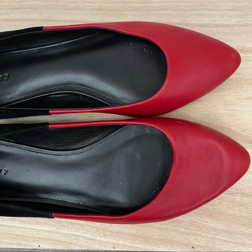 Theory Lili Red & Black Two Toned Leather Pointed Toe Flats 39 - Image 3