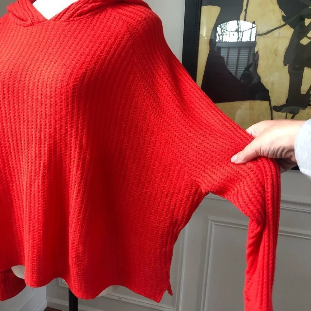 Chaser Poppy Red Soft Knit Thermal Crop Hoodie S - Image 3