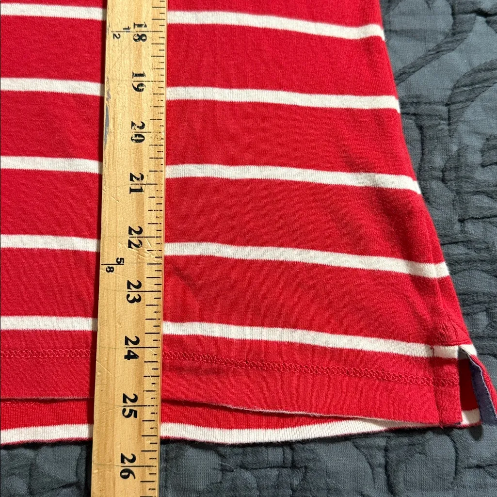 LRL size large red and white striped henley t-shirt buttons front casual womens - Image 4