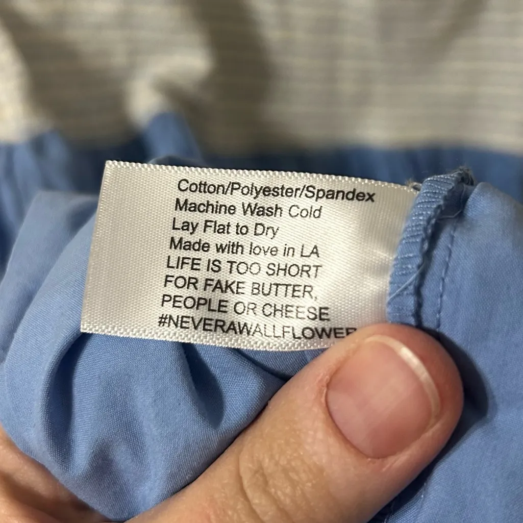 NWT Never A Wallflower Off the Shoulder Dress Beryl Knit Blue & White Size Large - Image 7