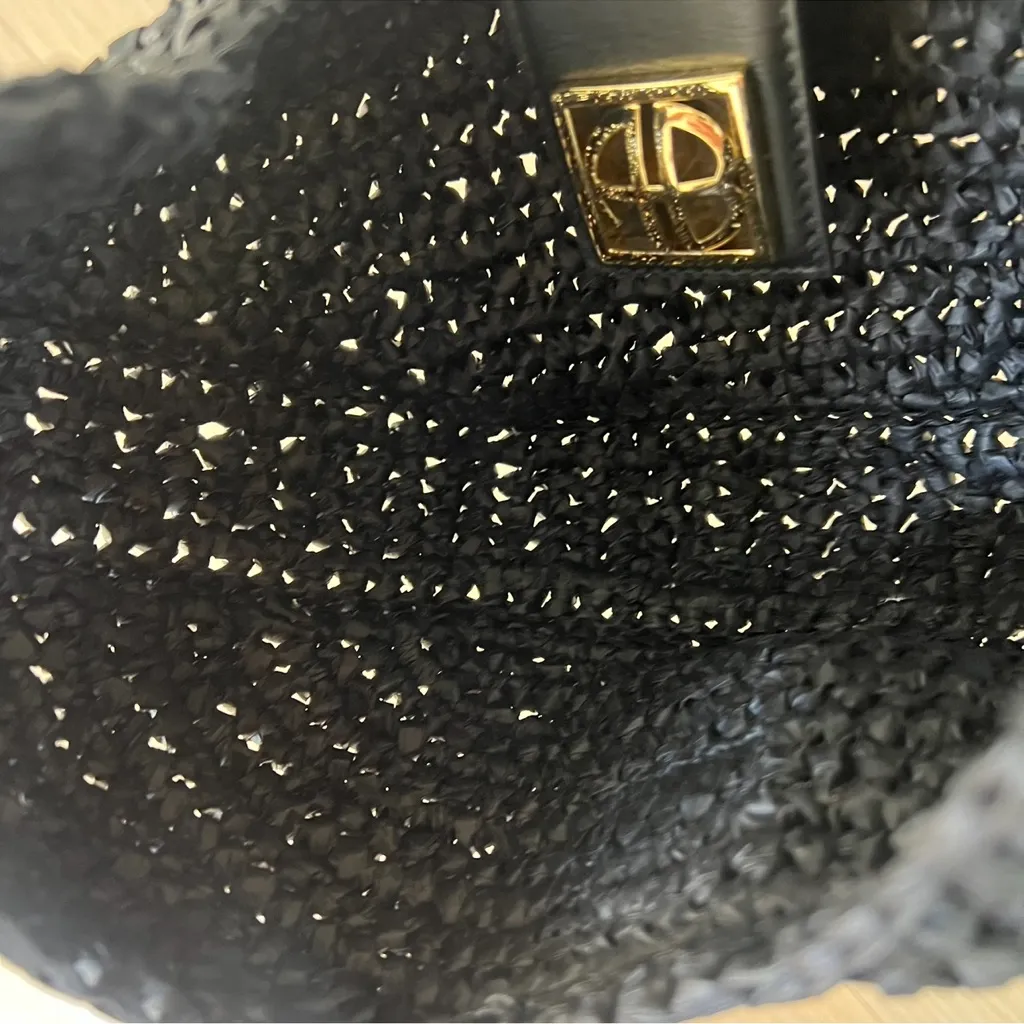 NWOT Anine Bing Lou Monogram Raffia Shoulder Bag in Black - Image 7