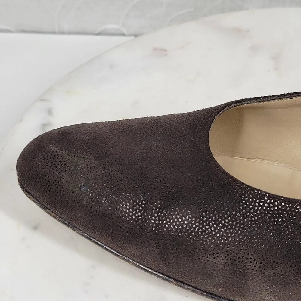 Salvatore Ferragamo Pumps Womens 9.5 AA Brown Calf Leather Block Kitten Heel - Image 5