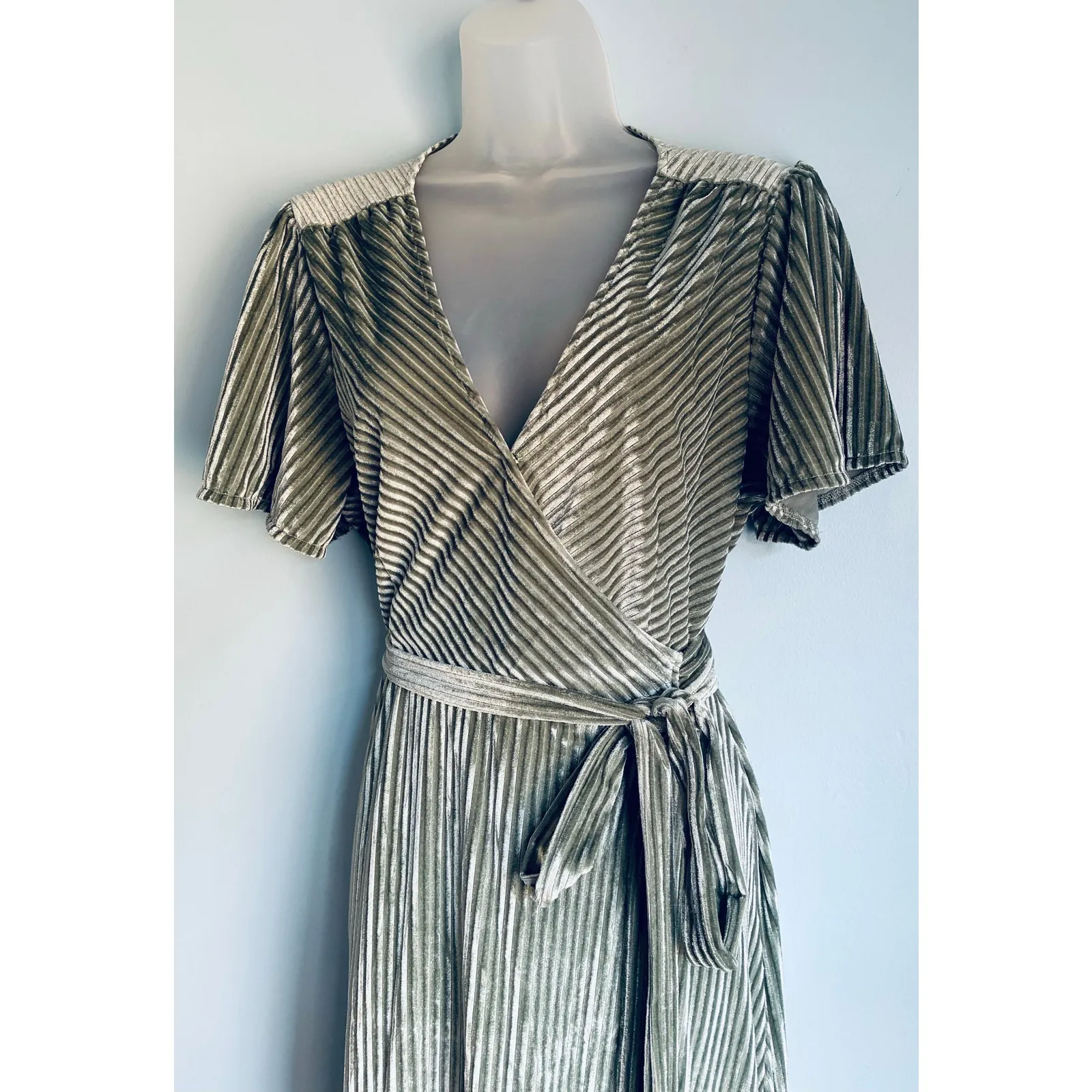 Baltic Born Andi Ribbed Velvet Wrap Maxi Dress XL Green - Image 2