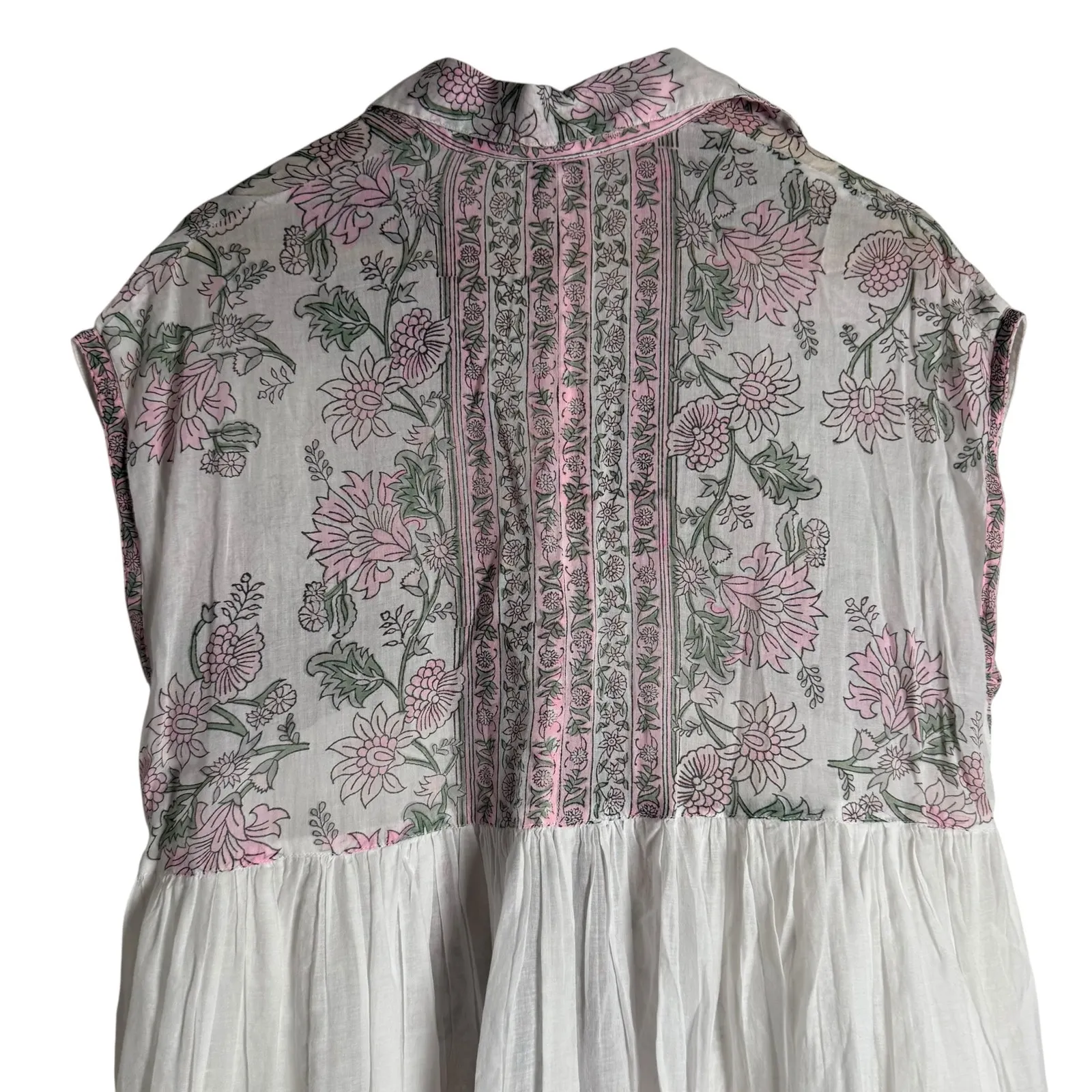 Juliet Dunn London White Floral Block Print Boho Cotton Shirt Mini Dress Size S - Image 8