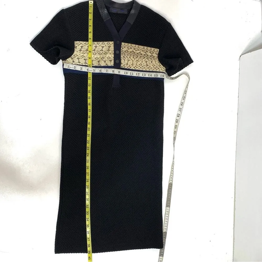 Proenza Schouler Short Sleeve Knit Midi Dress Snakeskin Accents Black XS - Image 10