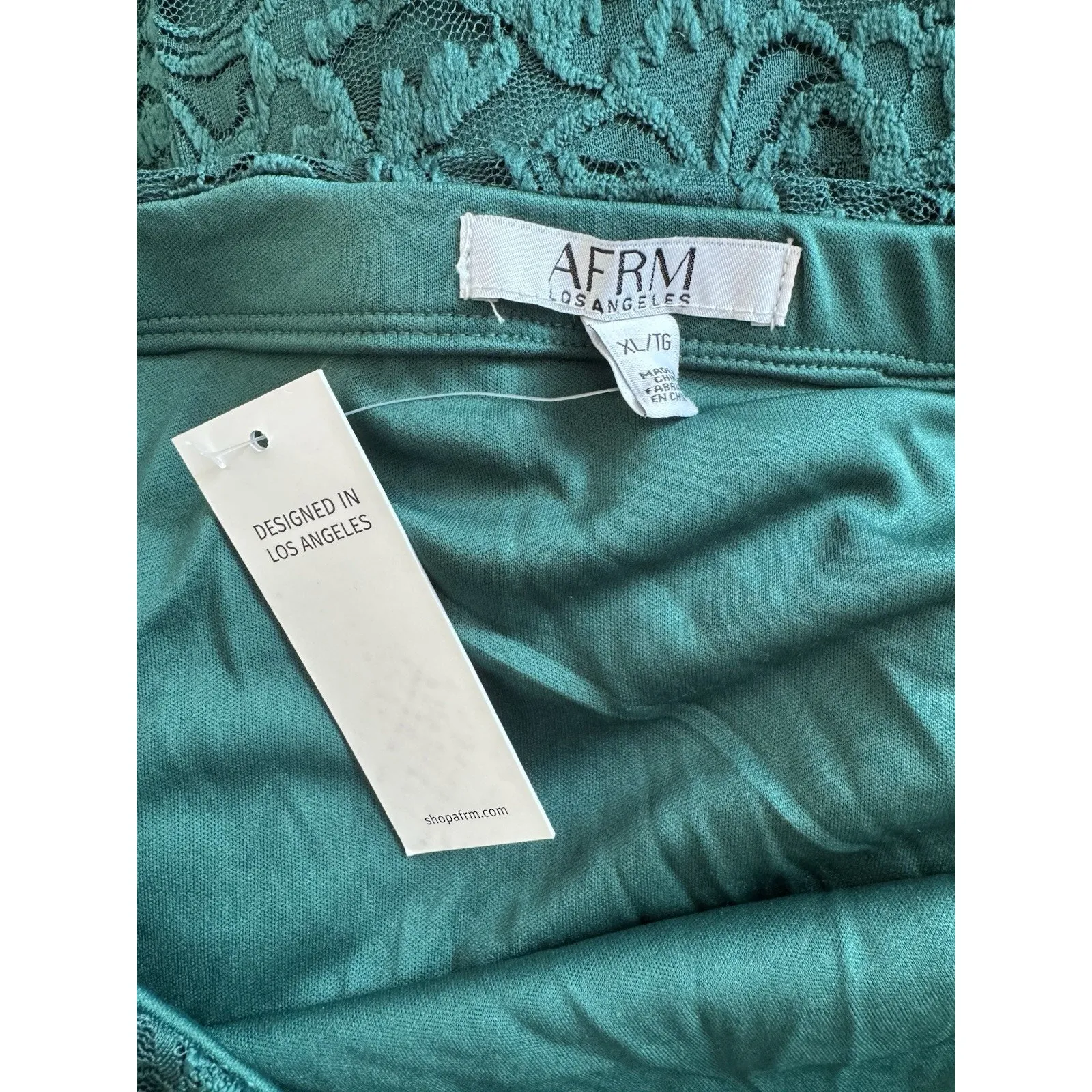 NWT AFRM Hunter Green Lace Pull On Midi Skirt Women’s Size XL - Image 4