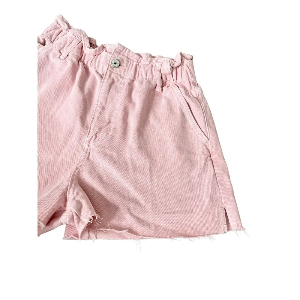 Zara Denim Shorts Size 6US Pink Cutoff Elastic Waistline High Waist - Image 5