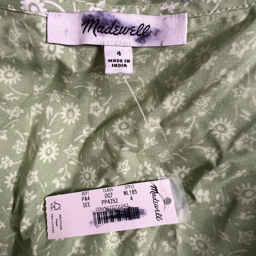 Madewell V-Neck Button-Front Mini Dress 4 Women’s Seedling Green NWT NL185 - Image 5