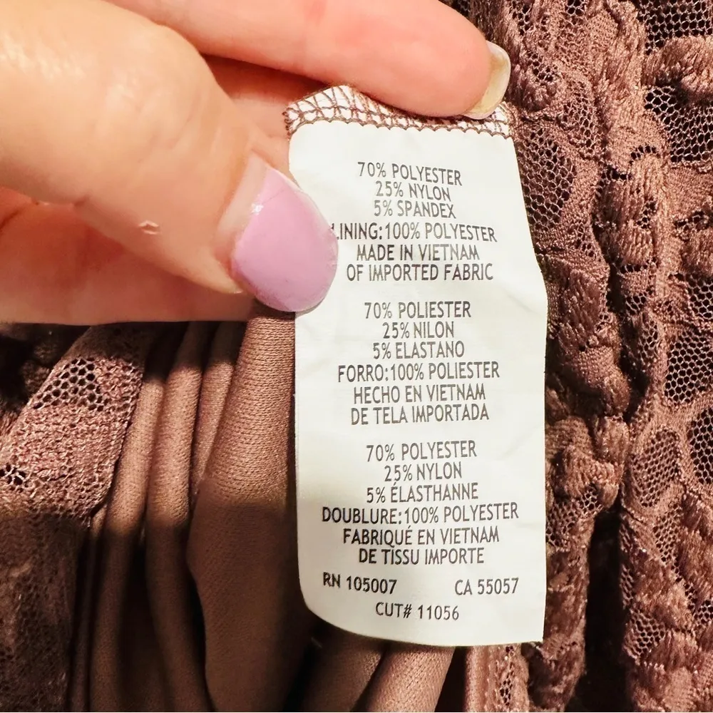 NWOT MARINA Mauve Glitter Lace Flounce Midi Dress Pink Size 14 - Image 9