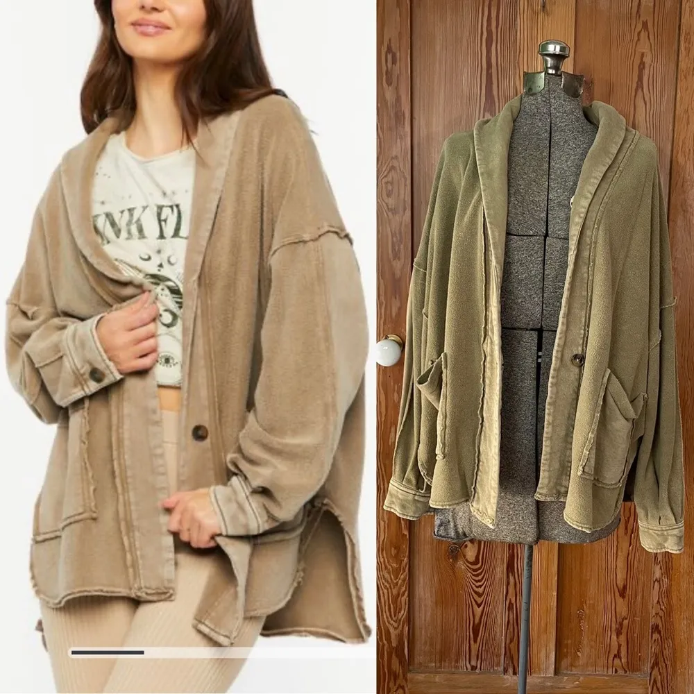 French Terry Reverse High-Low Grandpa Slouch Chore Jacket- Sz Med - Image 3