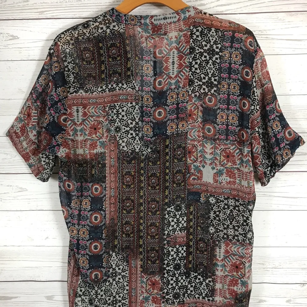 Asos Floral Top Medium V Neck Sheer Blouse Short Sleeve NEW Boho Festival Fall - Image 4