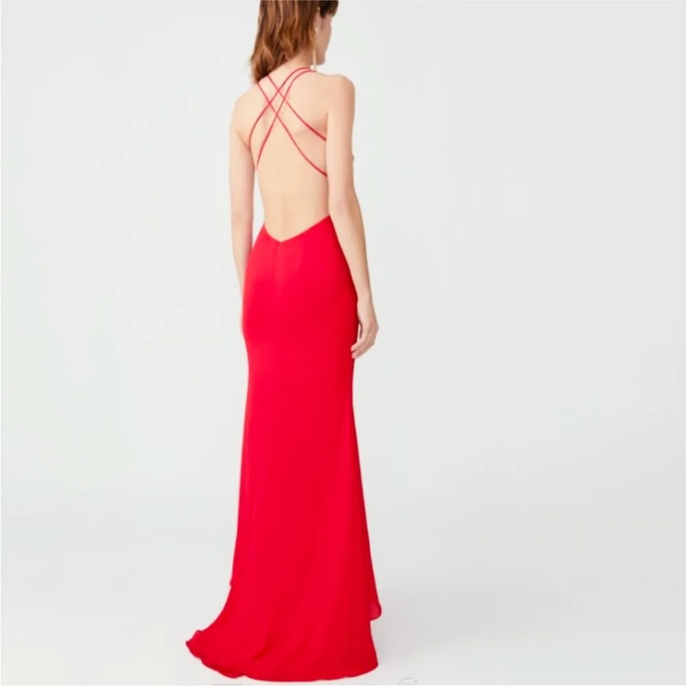 Fame and Partners  red cut out deep V-neck strappy gown - Image 2