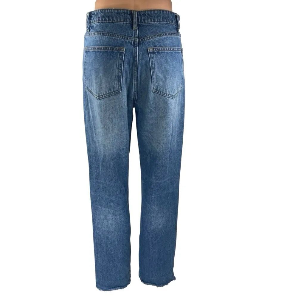 Reformation Women's Blue Straight Leg Frayed High Waist Denim Jeans Pants Sz 26 - Image 3