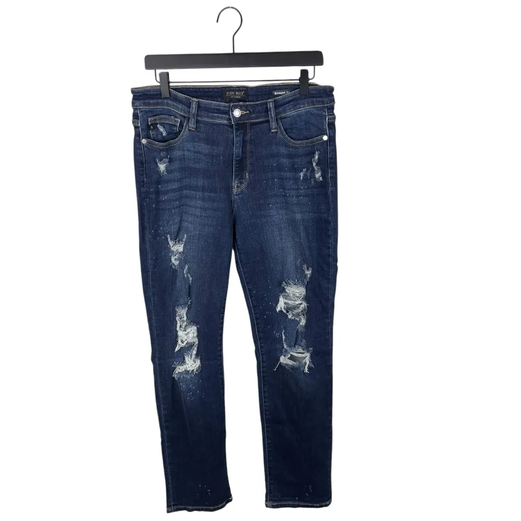 Judy Blue Jeans Boyfriend Fit Women's Size 11/30 Distressed Denim Bleach Splash - Image 2