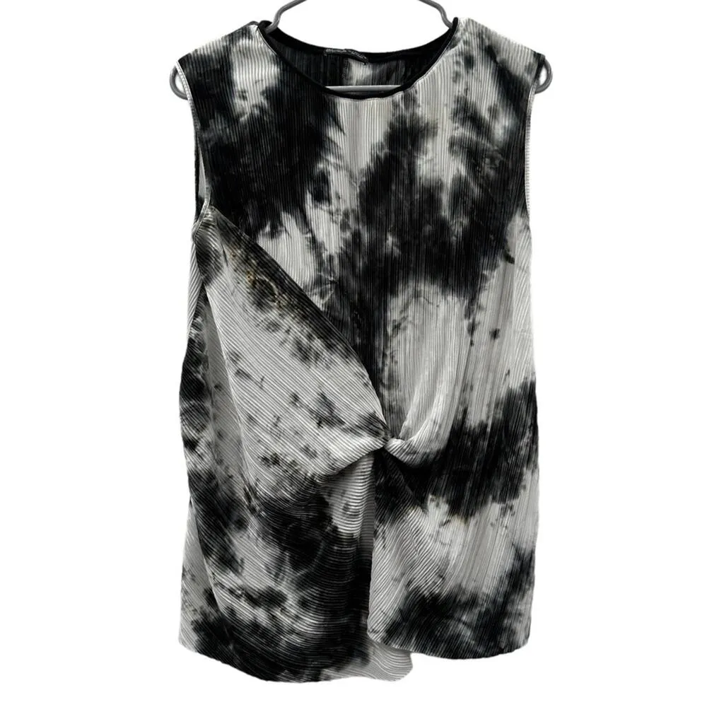 Zara Black‎ & White Tie Dye Pleated Plisse Sleeveless Twist Top Size L - Image 2