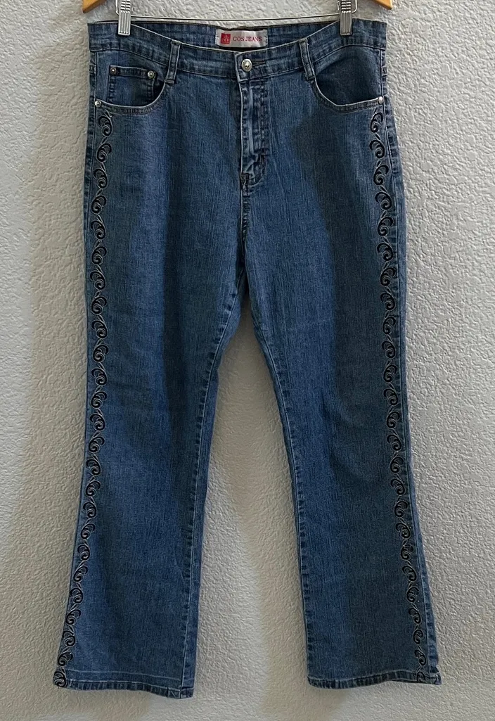 COS Embroidered Black Lace & Embellished Blue Jeans Size 14 - Image 1