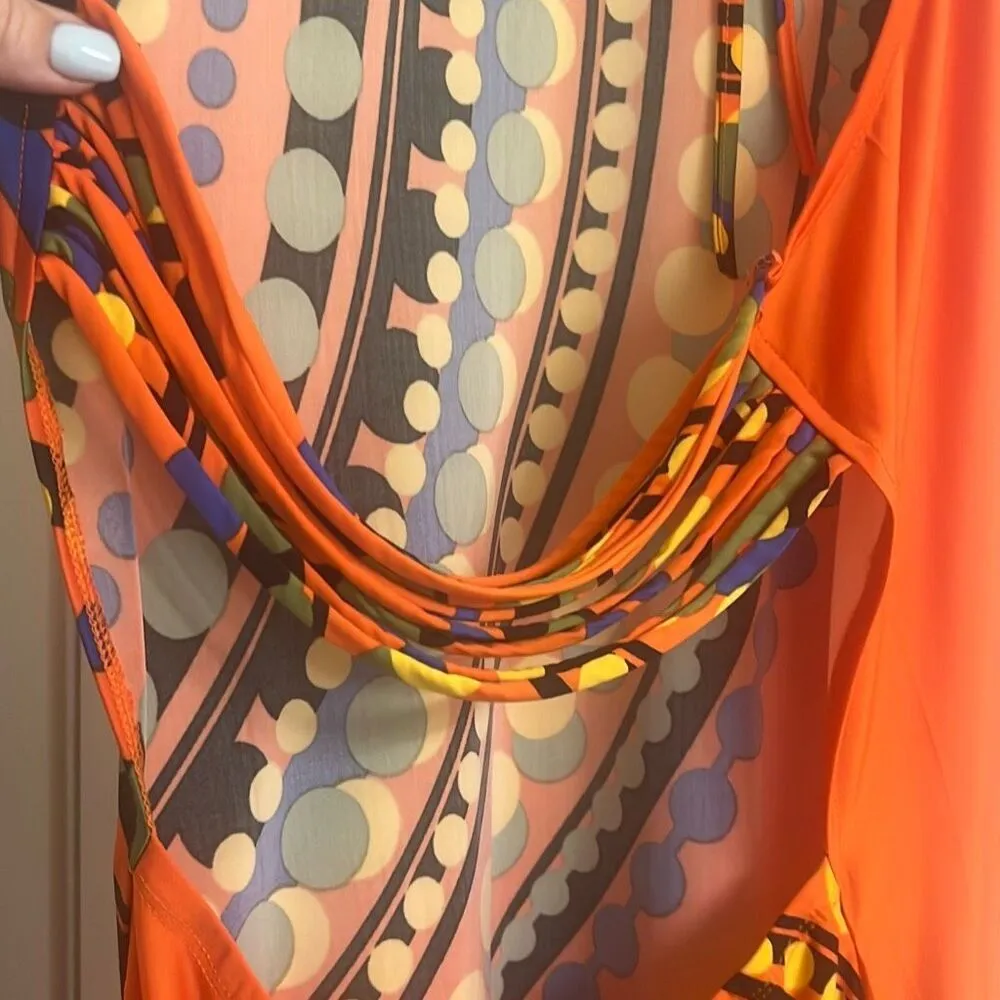 ✨Venus Orange Vibrant Bohemian Print Halter Maxi Backless Sz Small Dress✨ - Image 14