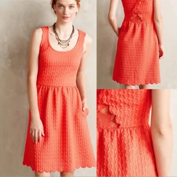 Maeve by Anthropology Caye Orange Scalloped Dress - Image 2