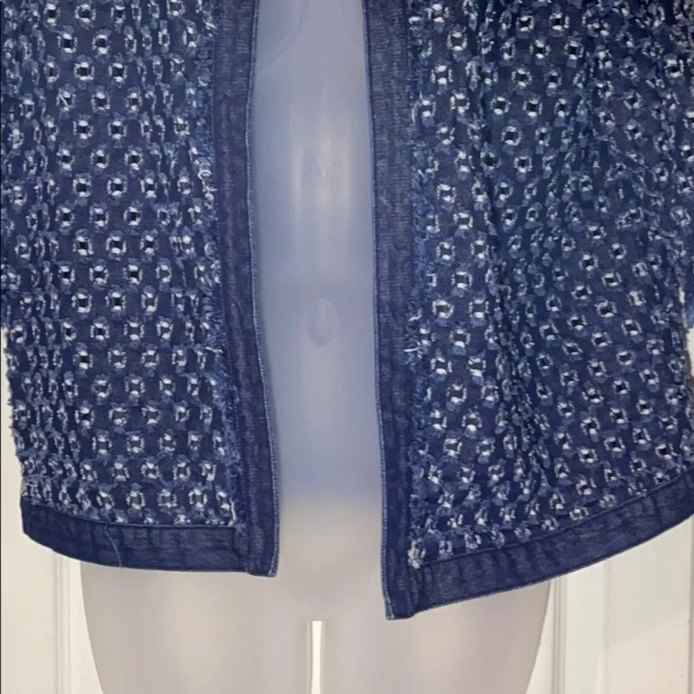 Chico's  Perforated Denim Open Front Jacket 1 Small - Image 4