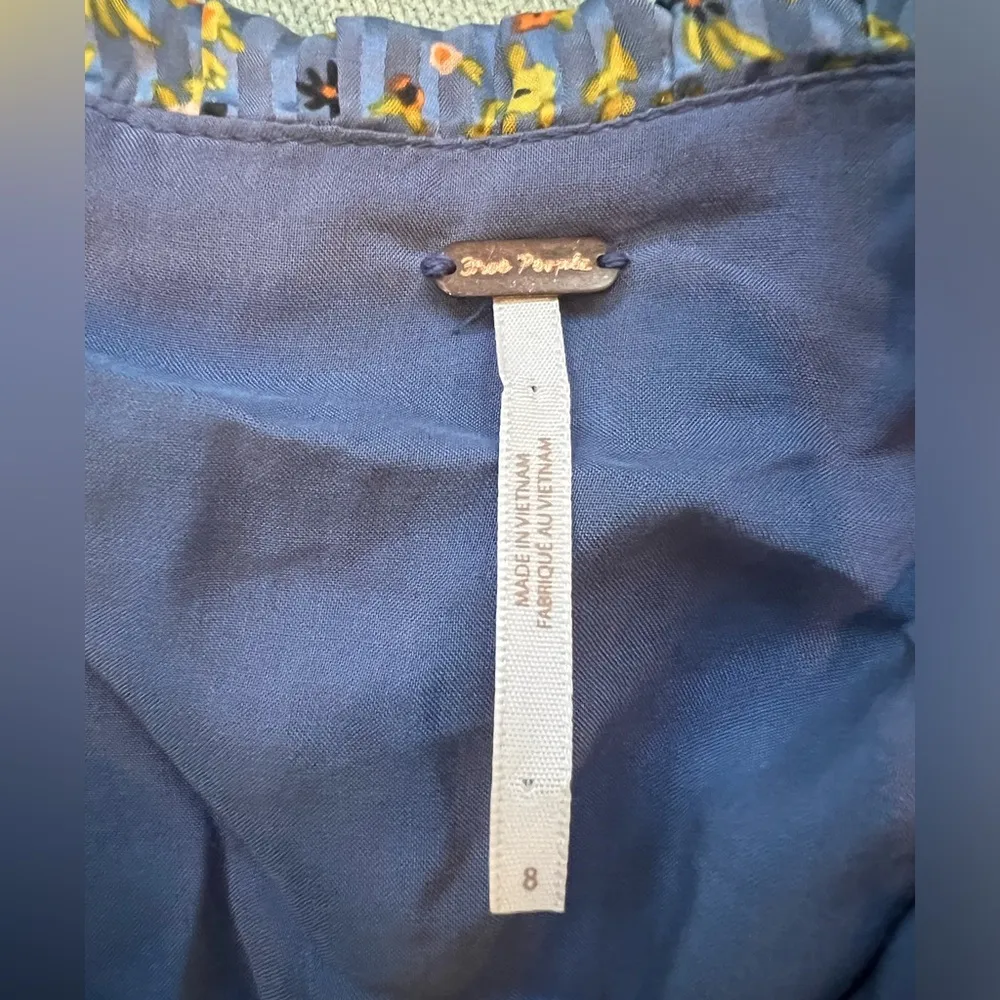 Free People Sweetest Thing Mini Midnight Cowboy Blue Floral Ruffle Dress(size:8) - Image 8