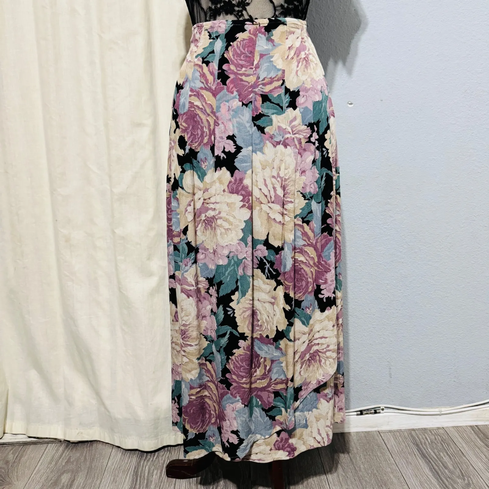 COMPONIX Vintage Floral Maxi Skirt Wrap Style Boho Cottagecore M Made in USA Purple Size 10 - Image 4