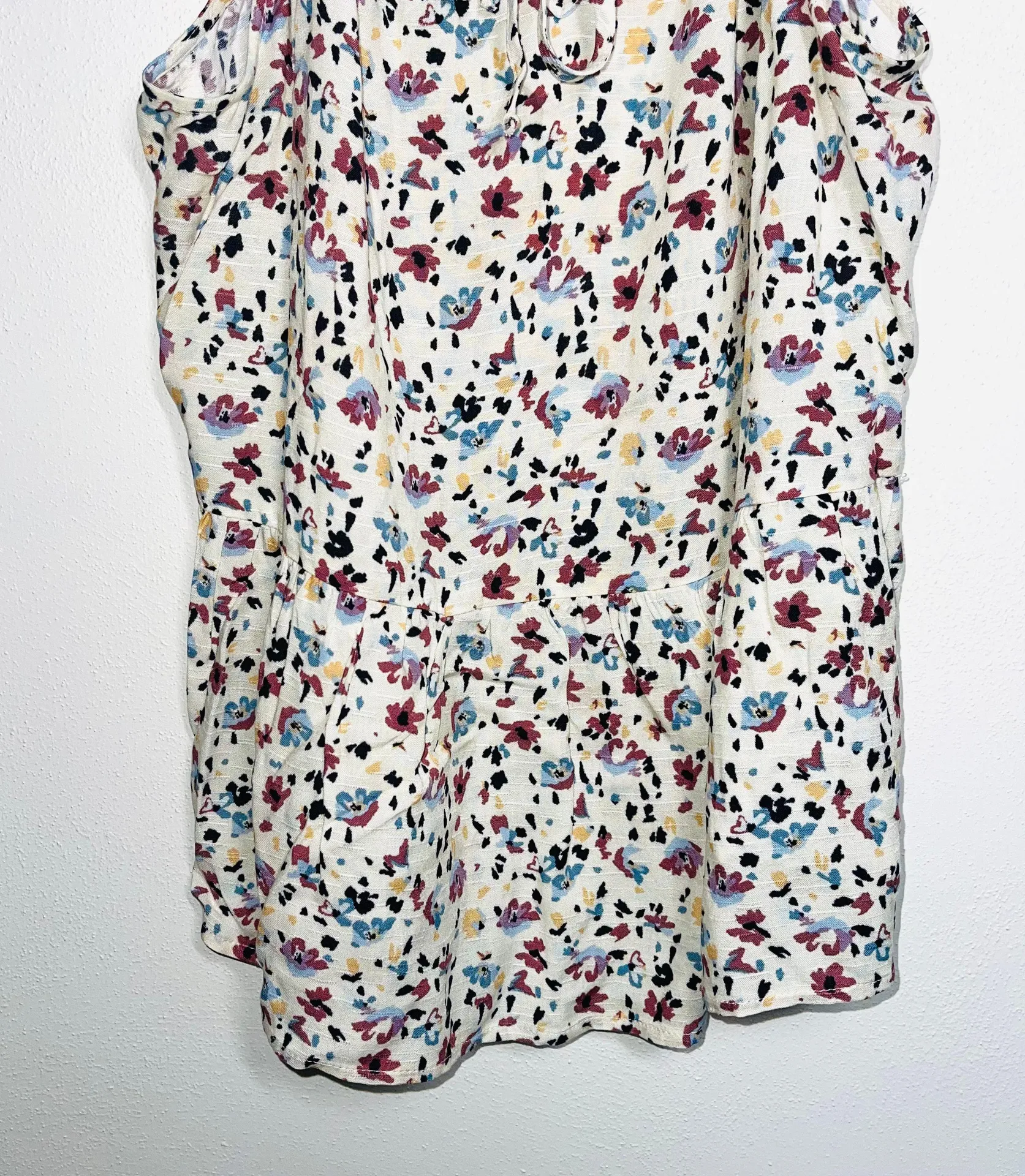 Maurices Cream Multicolor Floral Print Tie Neck Peplum Tank Top - Image 5