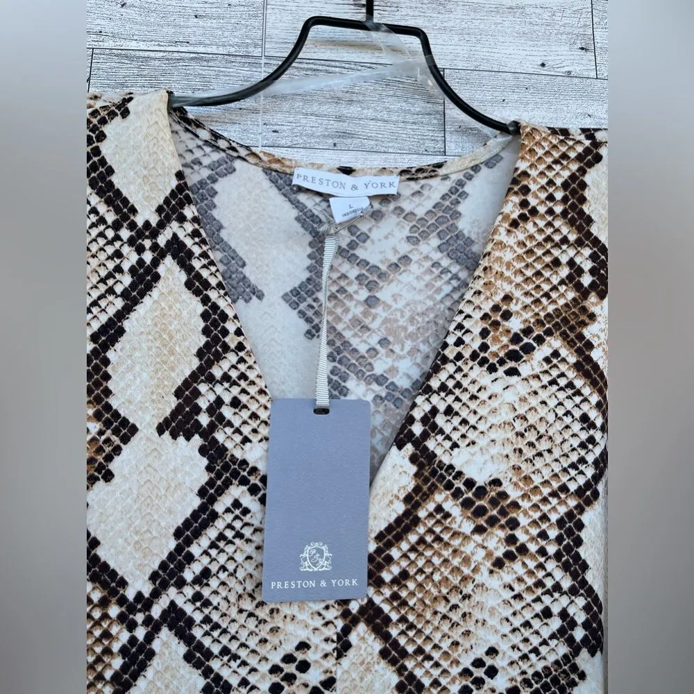 Preston & York
Sydney Antelope Print Knit V-Neck Short Sleeve Tie Waist Midi L - Image 5