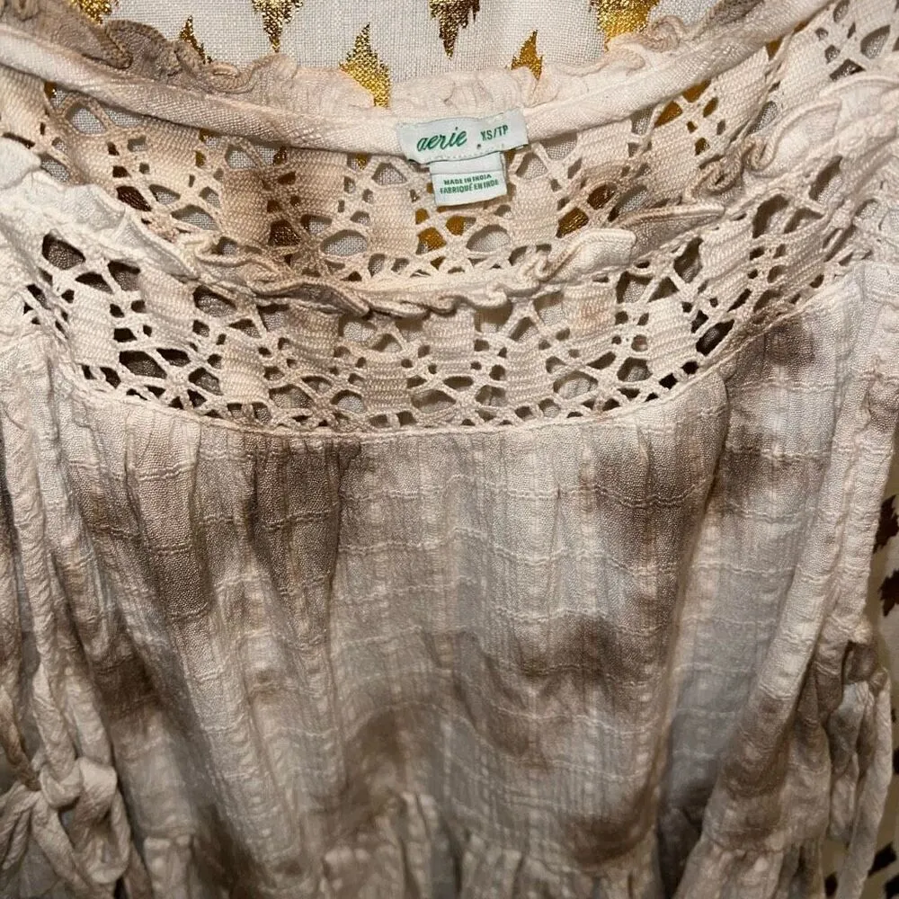 Aerie Boho Babydoll Tie Dye Tank Top Lace Crochet Side Tassel Tie Linen size XS - Image 5