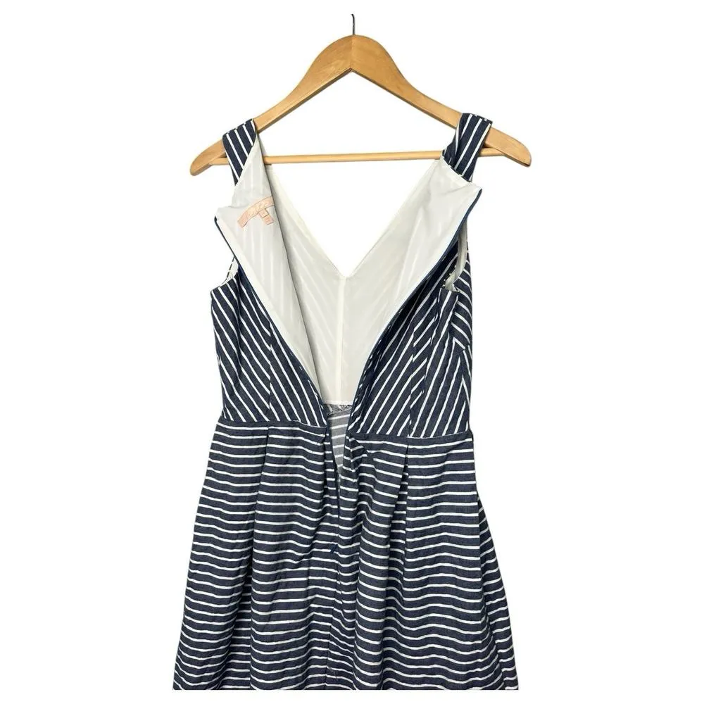 Hutch Anthropologie Dress Womens 4 Blue Striped V Neck Pleated Skirt Sleeveless - Image 9