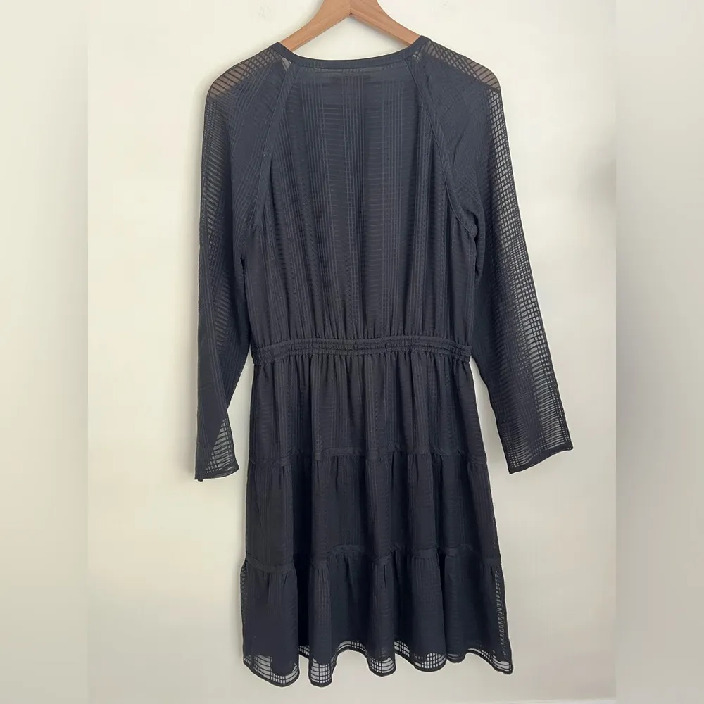 Tory Burch dress Windowpane Silk Georgette Sheer Tie Waist Long Sleeve tiered 10 - Image 2