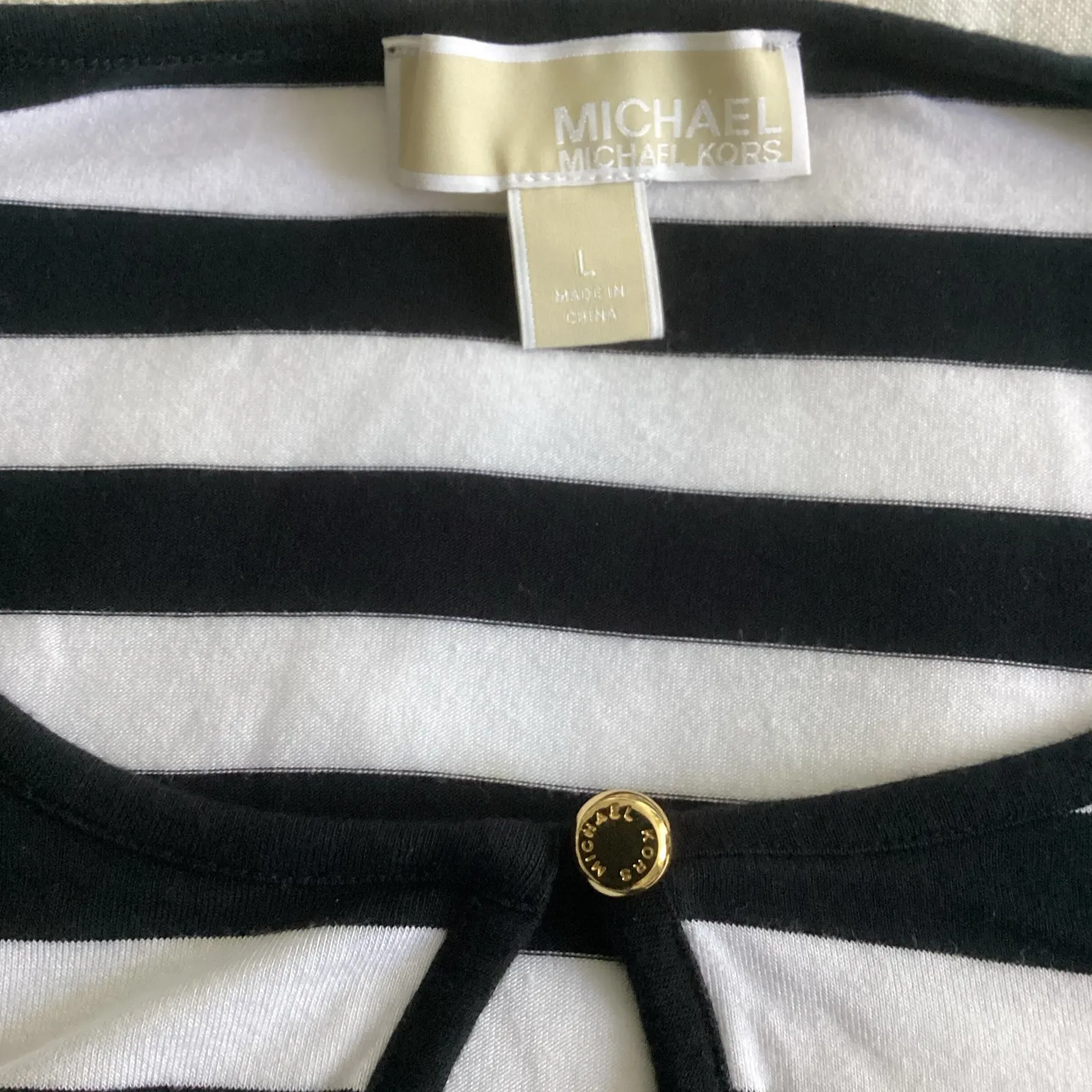 Rolled Sleeve Shirt Sz L Black&White Striped, Stretch - Image 7