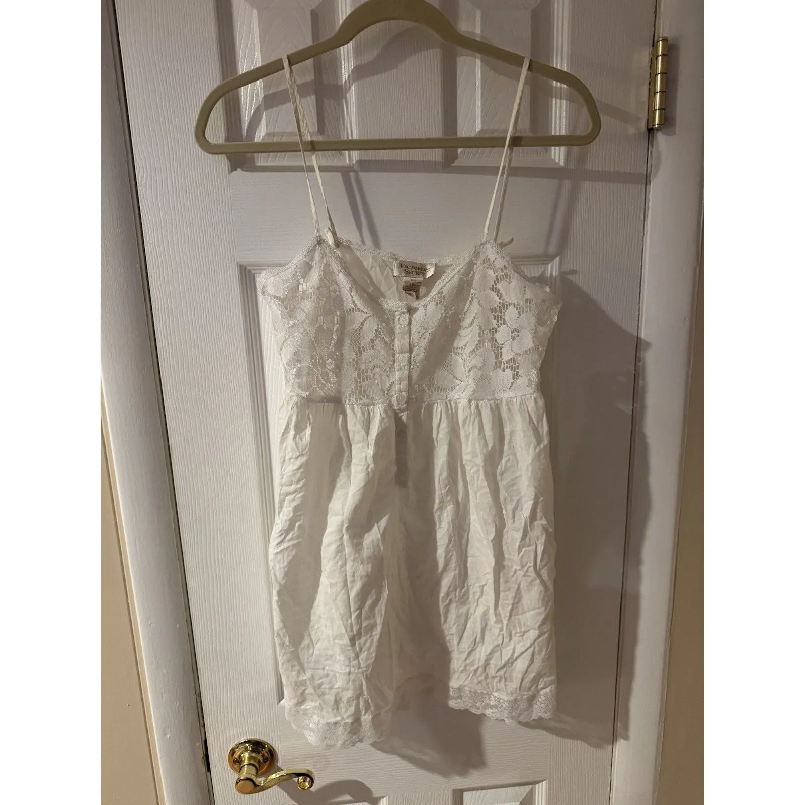 Victoria's Secret Babydoll Nightwear Dress Feminine S White Lace V-Neck Feminine - Image 9