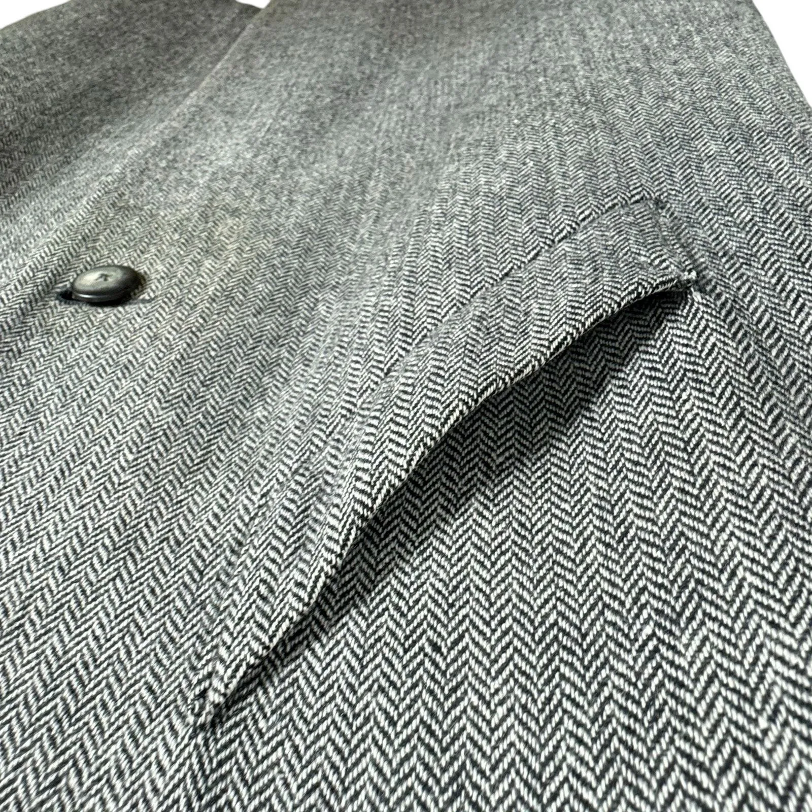 Newport‎ News Vintage Black White Chevron Wool Tweed Long Button Up Pea Coat 14 - Image 4