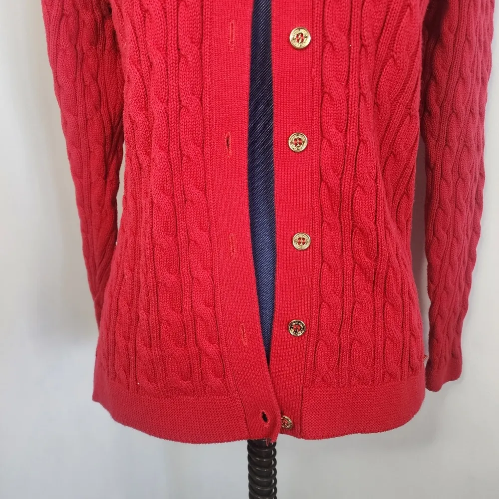 Calvin Klein Cotton Cable Knit Cardigan Sweater Gold Buttons - Image 4