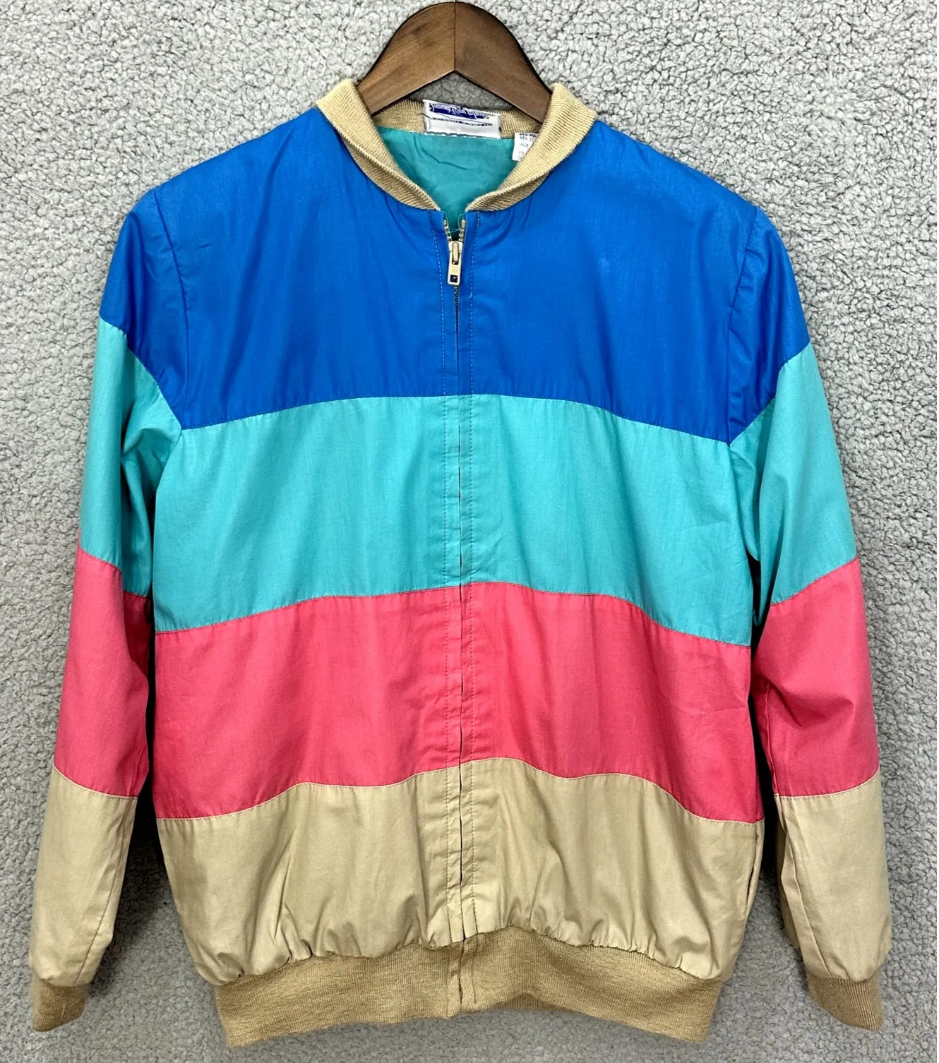 Vintage 80s Colorblock Windbreaker Jacket 12 Rainbow Striped Retro Track Preppy - Image 1