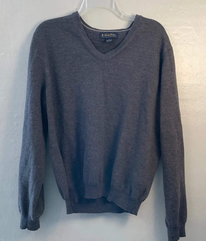 Brooks Brothers Charcoal V-Neck Sweater merino wool blend size large - Image 1