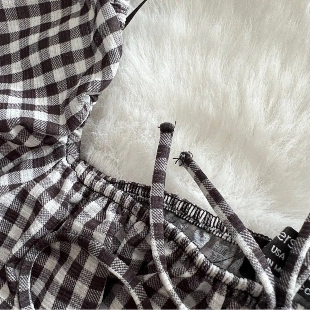 Bershka Gingham Cropped Top Black - Image 6