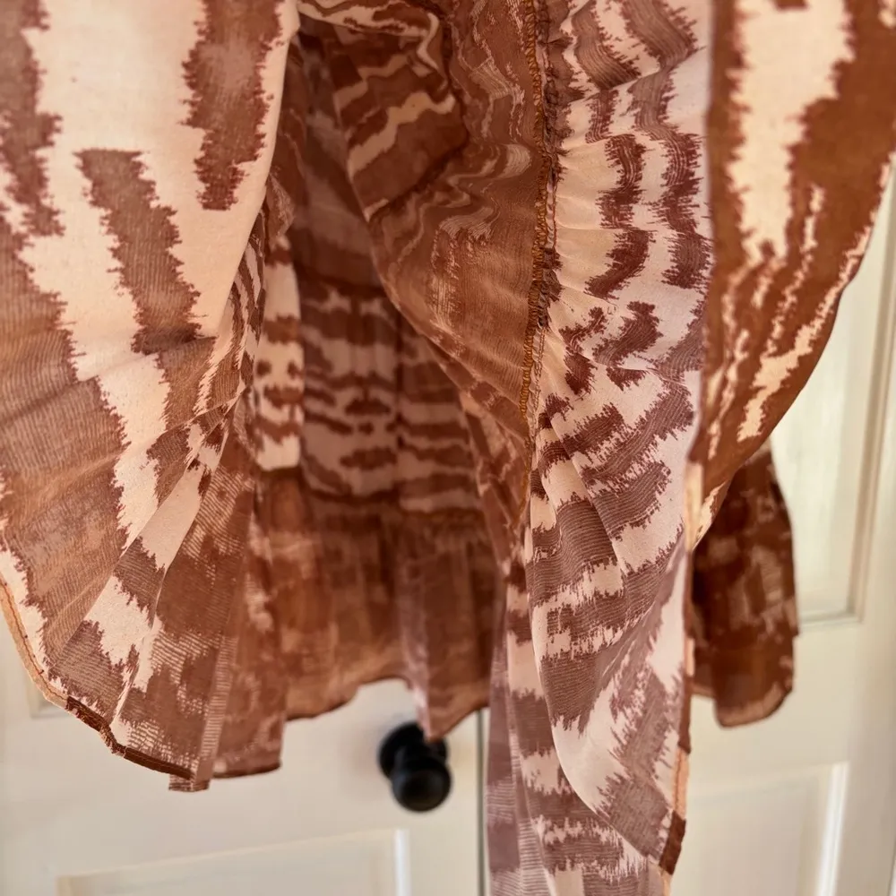 Ulla Johnson Aisa Silk Taffeta Tiered Midi Skirt Fawn Size 2 Ikat Animal Print‎ - Image 10