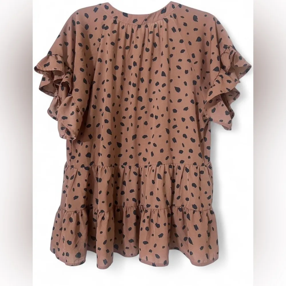 Umgee Dalmatian Print Polka Dot Ruffle Blouse – Size Small Boho Chic Top - Image 4
