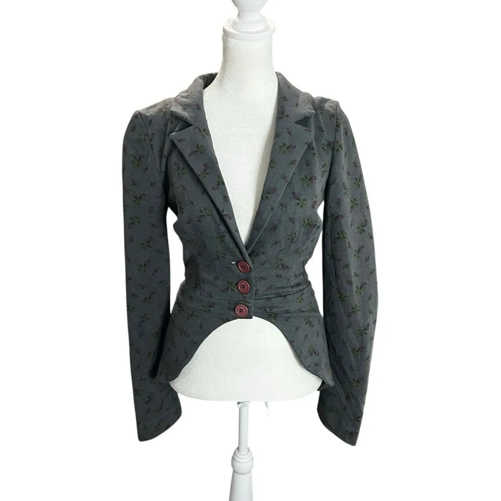 Vintage Betsey Johnson Floral Bustle Blazer Jacket Gray Roses Y2K Whimsygoth S - Image 2