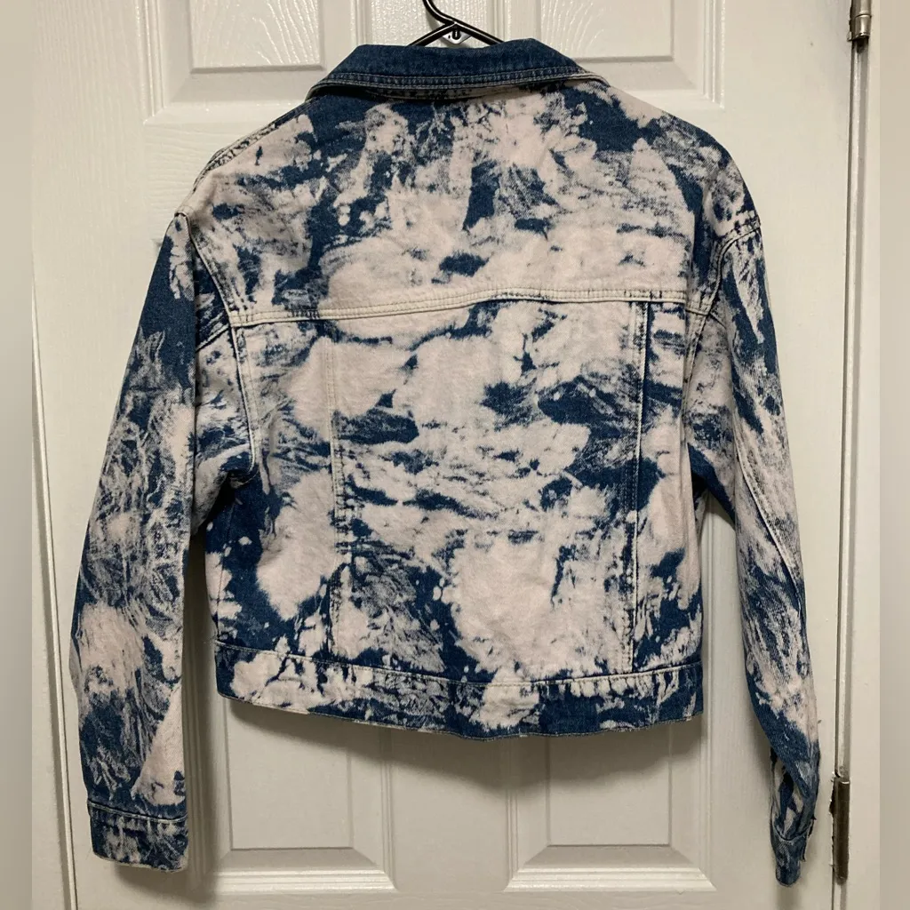 Bp Dark Wash Bleach Overdye Button Up Oversized Denim Trucker Jacket - Image 9