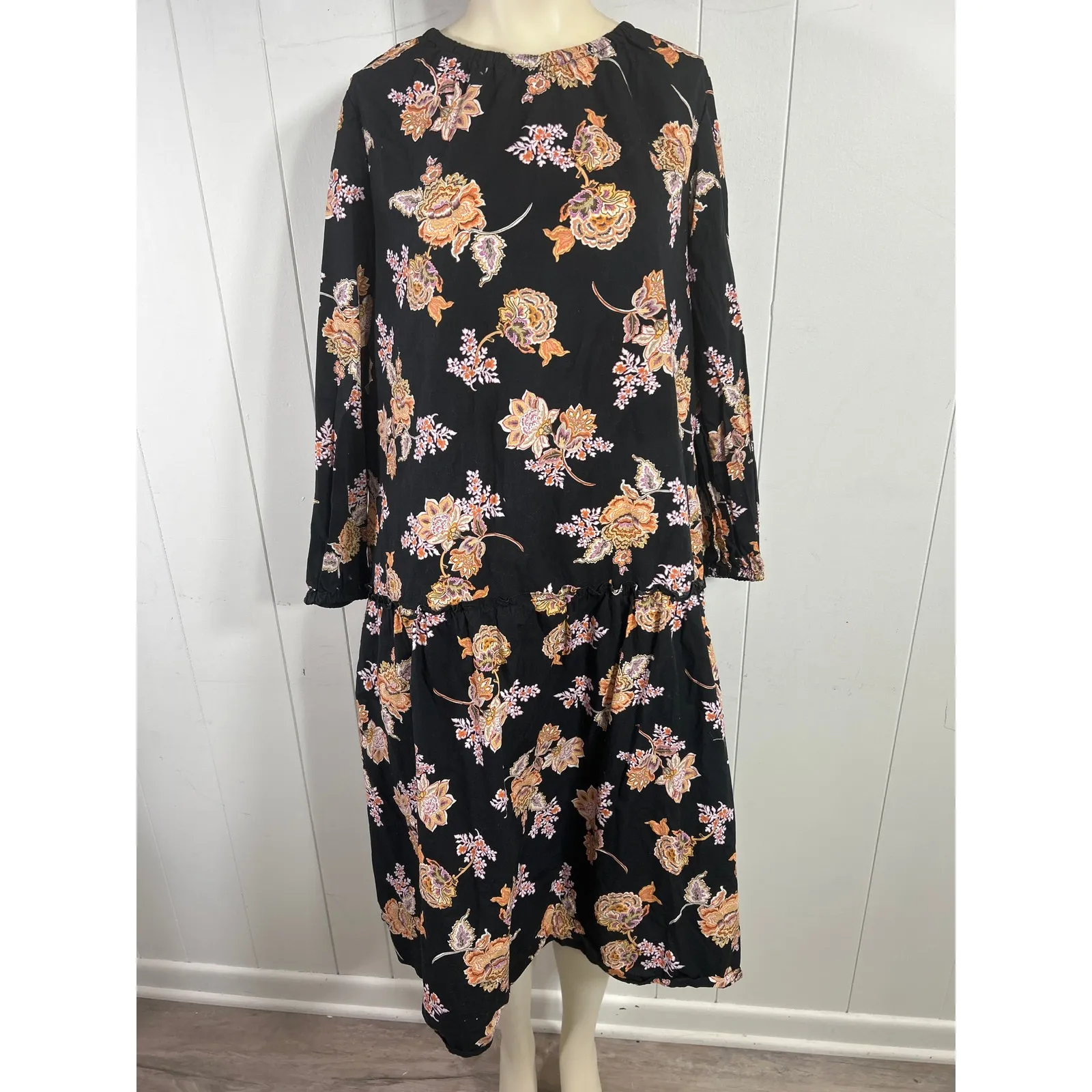 Who What Wear Women's Dress Black Floral Midi Long Sleeve Size S - Image 4