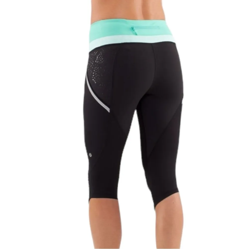 Lululemon Run A Marathon Crop Leggings Tights Pants Black Menthol Wee Stripe 4 - Image 7