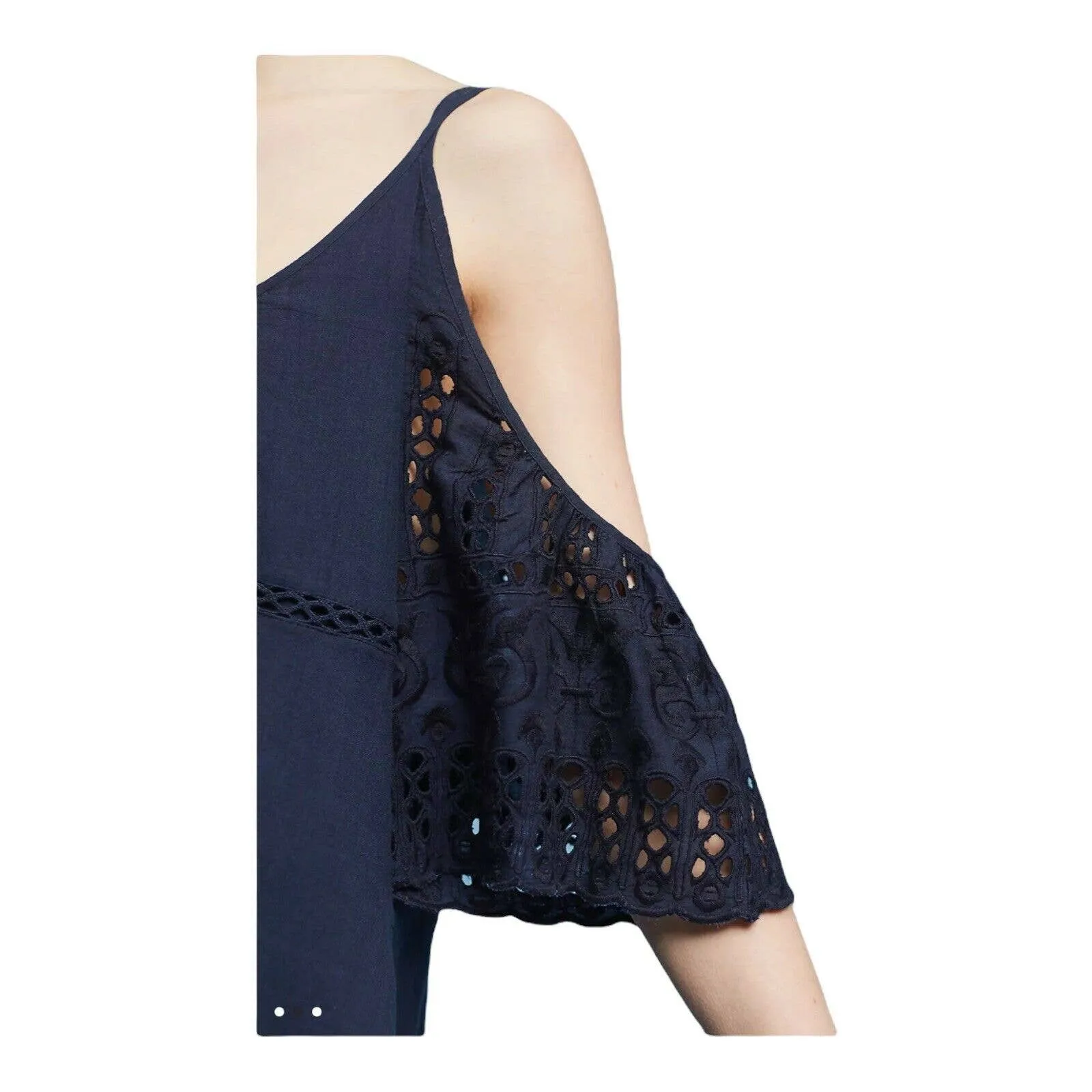 Anthropologie dRA Navy‎ Off Shoulder Eyelet Nancy Dress XS - Image 2