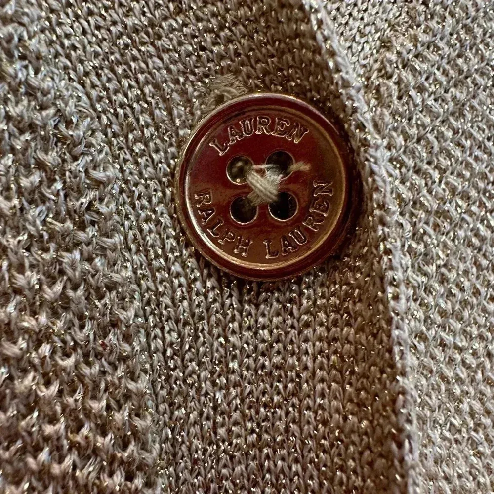 Lauren Ralph Lauren Metallic Gold Silk Blend Knit Button Down Cardigan Size XS - Image 4