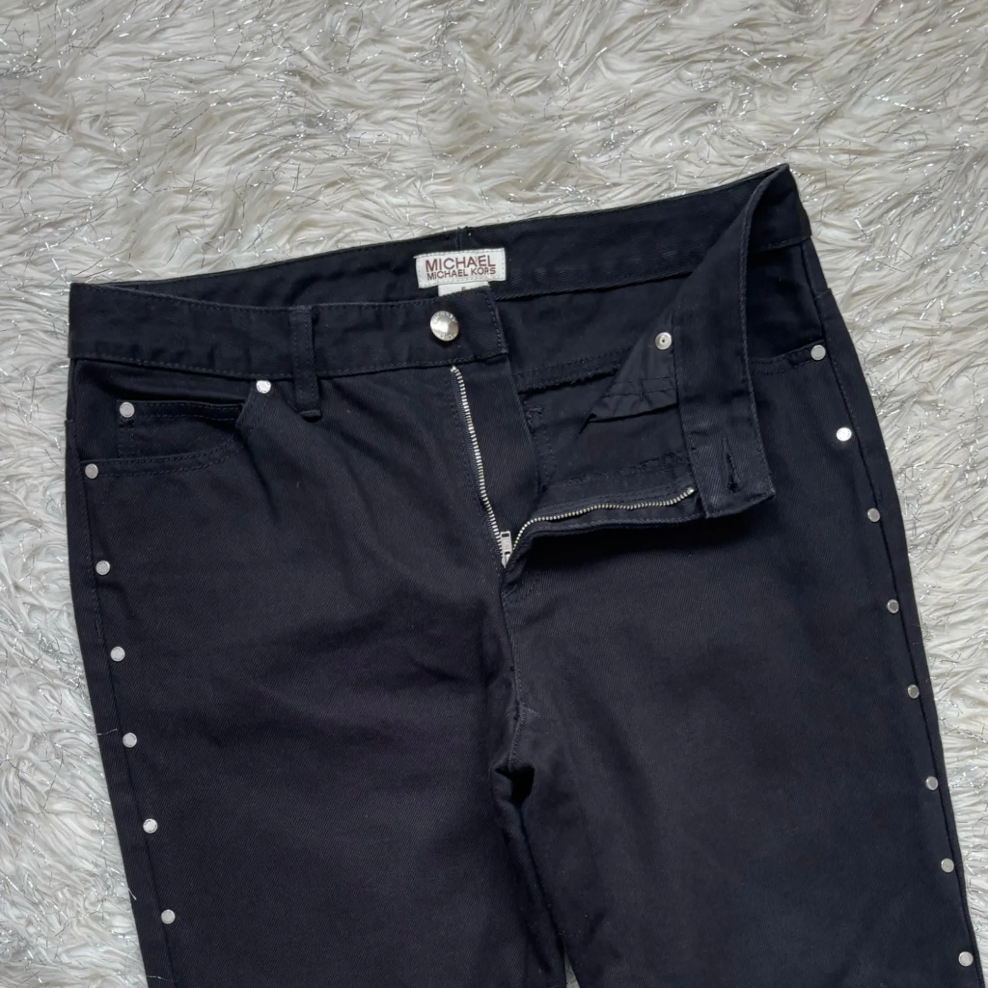 Michael Michael Kors Black Women’s Flare Stud Side Button pants Jeans Size 6 - Image 9